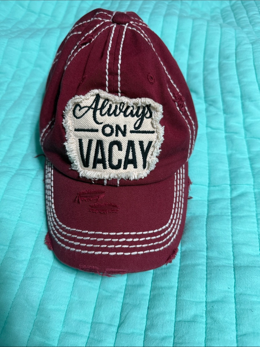 Maroon 'Always On Vacay' Embroidered Baseball Cap - Unbranded